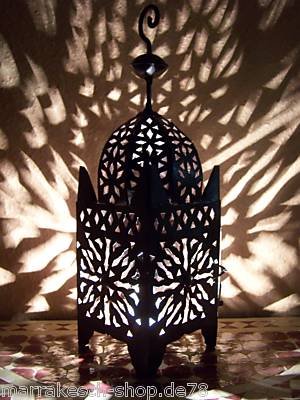 Orientalische Laterne aus Metall Schwarz Frane 51cm groß | Marokkanische Gartenlaterne für draußen, Innen als Tischlaterne | Marokkanisches Gartenwindlicht Windlicht hängend oder zum hinstellen von Marrakesch Orient & Mediterran Interior