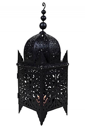 Orientalische Laterne aus Metall Schwarz Frane 65cm groß | Marokkanische Gartenlaterne für draußen, Innen als Tischlaterne | Marokkanisches Gartenwindlicht Windlicht hängend oder zum hinstellen von Marrakesch Orient & Mediterran Interior