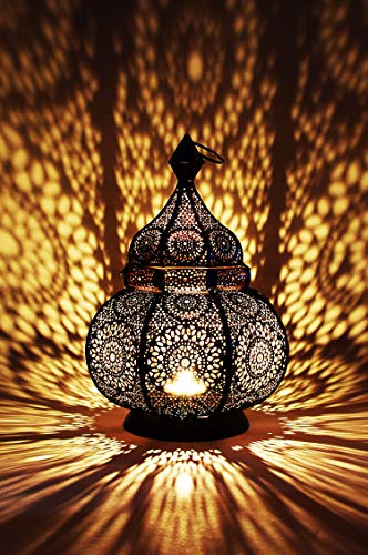 Orientalische Laterne Metall Lamis Schwarz 30cm | Marokkanisches Windlicht Gartenwindlicht | Metalllaterne für draußen als Gartenlaterne, oder Innen als Tischlaterne von Marrakesch Orient & Mediterran Interior