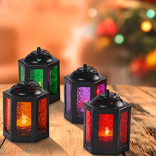 Orientalische Laternen 4 Set Laterne Akula bunt 10cm | 4x Orientalisches Windlicht aus Metall & Glas in 4 Farben | Marokkanische Glaslaterne für draußen als Gartenlaterne in Rot - Lila - Grün - Orange von Marrakesch Orient & Mediterran Interior