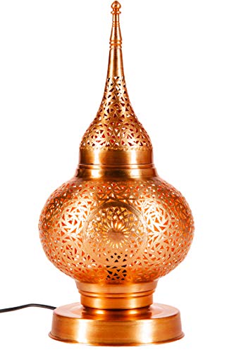 Orientalische Messing Tischlampe Lampe Hayati 45cm in Kupfer | Marokkanische Tischlampen klein Lampenschirm silberfarben | kleine Nachttischlampe modern für Vintage Retro & Landhaus Stil Design von Marrakesch Orient & Mediterran Interior