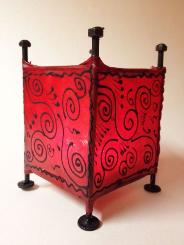 Windlicht Kerzenhalter orientalisch Budur Rot 15cm | Orientalische Vintage Teelichthalter | Marokkanische Windlichter aus Leder als Dekoration von Marrakesch Orient & Mediterran Interior