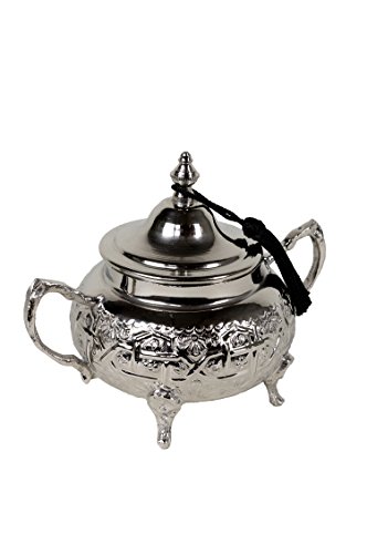 Orientalische Zuckerdosen Dosen aus Messing in Silber Afsana 12cm | Marokkanische Minzdose Tee Kaffee Dose klein | indische Vintage Vorratsdose Gewürzdose rund | Orientalische Dekoration auf dem Tisch von Marrakesch Orient & Mediterran Interior