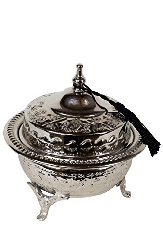 Orientalische Zuckerdosen Dosen aus Messing in Silber Etana 14cm | Marokkanische Minzdose Tee Kaffee Dose klein | indische Vintage Vorratsdose Gewürzdose rund | Orientalische Dekoration auf dem Tisch von Marrakesch Orient & Mediterran Interior