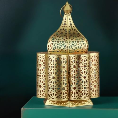 Orientalische kleine Tischlampe Lampe Feryal 37cm Gold E27 | Marokkanische Tischlampen klein aus Metall, Lampenschirm Goldfarbig | Nachttischlampe modern, für Vintage, Retro & Landhaus Stil Design von Marrakesch Orient & Mediterran Interior