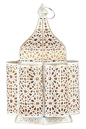 Orientalische kleine Tischlampe Lampe Feryal 37cm Weiss E27 | Marokkanische Tischlampen klein aus Metall, Lampenschirm Goldfarbig | Nachttischlampe modern für Boho Stil Design von Marrakesch Orient & Mediterran Interior