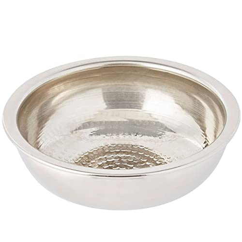 Orientalische runde Hamam Schale aus Messind Kassal 17cm groß Silber | Orient Dekoschale mit hoher Rand | Marokkanisches Servierschale Rund | Orientalische silberne Deko auf dem gedeckten Tisch von Marrakesch Orient & Mediterran Interior