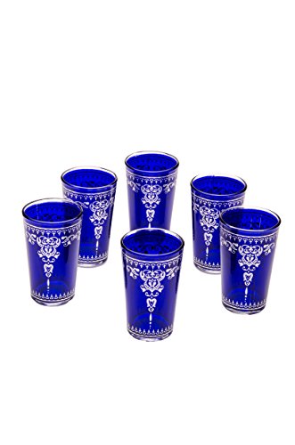 Orientalische verzierte Teegläser Set 6 Gläser Andalous Blau Silber | Marokkanische Tee Gläser Set 6 teilig Deko orientalisch | 6 x Orientalisches Marokkanisches Teeglas verziert | Farben auswahln von Marrakesch Orient & Mediterran Interior