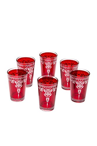 Orientalische verzierte Teegläser Set 6 Gläser Andalous Rot Silber | Marokkanische Tee Gläser Set 6 teilig Deko orientalisch | 6 x Orientalisches Marokkanisches Teeglas verziert | Farben auswählen von Marrakesch Orient & Mediterran Interior