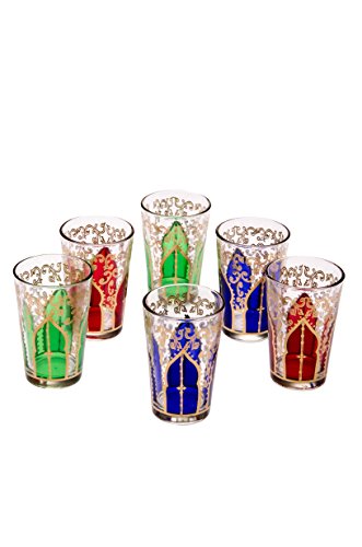 Orientalische verzierte Teegläser Set 6 Gläser Babnour bunt Gold | Marokkanische Tee Gläser 6 Farben Deko orientalisch | 6x Orientalisches Marokkanisches Teeglas verziert | Muster Auswahl (Babnour) von Marrakesch Orient & Mediterran Interior