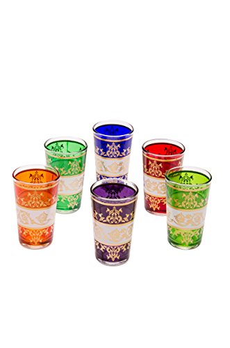 Orientalische verzierte Teegläser Set 6 Gläser Laman bunt Gold | Marokkanische Tee Gläser 6 Farben Deko orientalisch | 6 x Orientalisches Marokkanisches Teeglas verziert | Muster auswählen (Laman) von Marrakesch Orient & Mediterran Interior