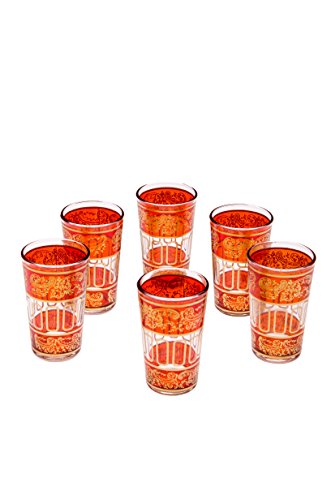 Orientalische verzierte Teegläser Set 6 Gläser Lamia Orange Gold | Marokkanische Tee Gläser Set 6 teilig Deko orientalisch | 6 x Orientalisches Marokkanisches Teeglas verziert | Farben auswählen von Marrakesch Orient & Mediterran Interior