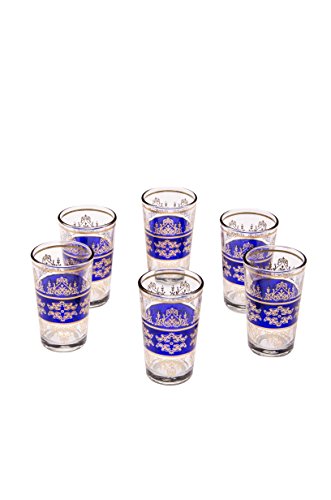 Orientalische verzierte Teegläser Set 6 Gläser Marrakesch Blau Gold | Marokkanische Tee Gläser Set 6 teilig Deko orientalisch | 6 x Orientalisches Marokkanisches Teeglas verziert | Farben auswahl von Marrakesch Orient & Mediterran Interior