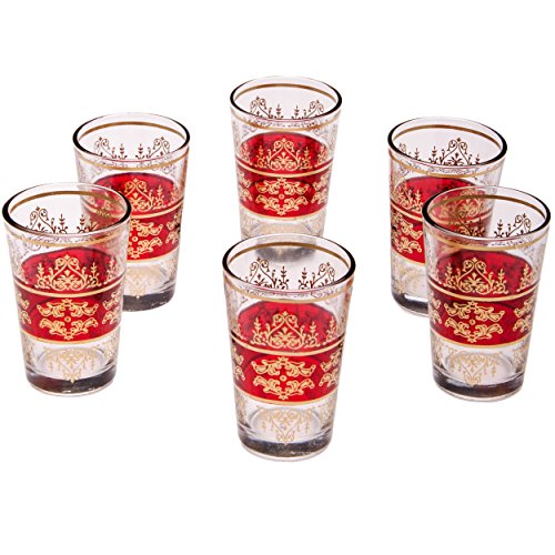 Orientalische verzierte Teegläser Set 6 Gläser Marrakesch Rot Gold | Marokkanische Tee Gläser Set 6 teilig Deko orientalisch | 6 x Orientalisches Marokkanisches Teeglas verziert | Farben auswählen von Marrakesch Orient & Mediterran Interior