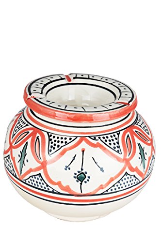 Orientalischer Aschenbecher für draußen mit Deckel Amiya–XL Bunt 20cm Groß | Marokkanischer Windaschenbecher aus Keramik Bunt mit bunter Verzierung | Sturmaschenbecher als Geschirr & Dekoration von Marrakesch Orient & Mediterran Interior