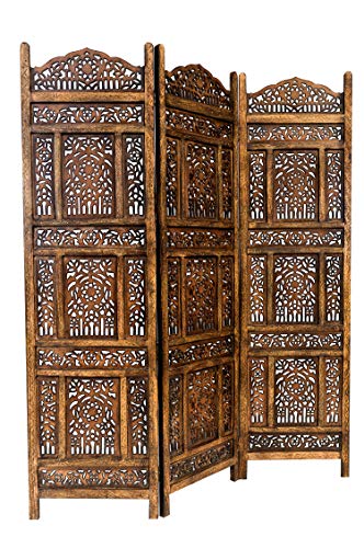 Orientalischer Paravent Raumteiler aus Holz Abhinava 150 x 180cm hoch in Braun | Indischer Trennwand als Raumtrenner oder Dekoration im Zimmer oder Sichtschutz im Garten, Terrasse oder Balkon von Marrakesch Orient & Mediterran Interior