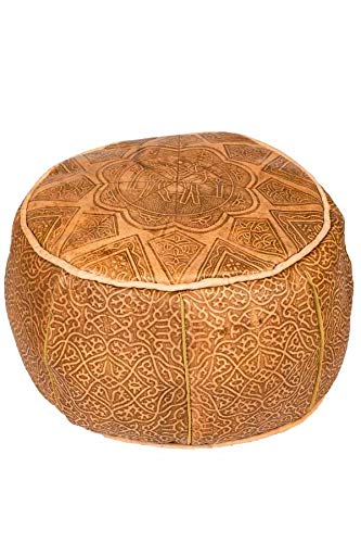 Orientalischer runder Pouf aus Leder ø 40cm Rund 25cm Hoch inklusive Füllung | Marokkanisches Sitzkissen Sitzpouf Kissen Abrar Braun | Marokkanischer Hocker Sitzhocker Fusshocker von Marrakesch Orient & Mediterran Interior