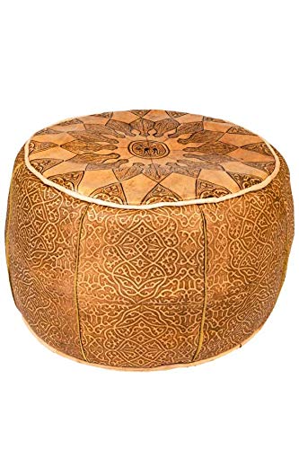 Orientalischer runder Pouf aus Leder ø 50cm Rund 30cm Hoch inklusive Füllung | Marokkanisches Sitzkissen Sitzpouf Kissen Balsam Braun | Marokkanischer Hocker Sitzhocker Fusshocker von Marrakesch Orient & Mediterran Interior