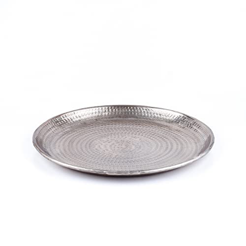 Orientalisches Tablett aus Aluminium Imera 30cm | Marokkanisches Teetablett in der Farbe Silber | Orient Silbertablett silberfarbig | Orientalische Dekoration auf dem gedeckten Tisch von Marrakesch Orient & Mediterran Interior