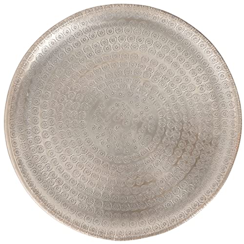 Orientalisches Tablett aus Aluminium Jinan 30cm | Marokkanisches Teetablett in der Farbe Silber | Orient Silbertablett silberfarbig | Orientalische Dekoration auf dem gedeckten Tisch von Marrakesch Orient & Mediterran Interior