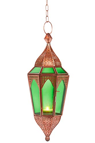 Orientalisches Windlicht Laterne Glas Lalita Grün 41 cm groß | Orientalische Glas Teelichthalter Hängewindlicht mit Henkel orientalisch | Marokkanische Windlichter hängend als Hängewindlichter von Marrakesch Orient & Mediterran Interior