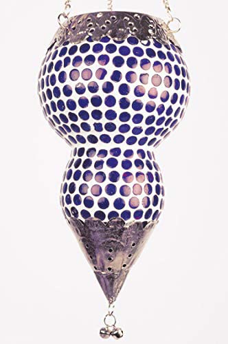 Orientalisches Windlicht hängend Hängewindlicht Glas Ajmia Blau 20 cm groß | Orientalische Mosaik Teelichthalter mit Henkel orientalisch | Marokkanische Windlichter als Hängewindlichter von Marrakesch Orient & Mediterran Interior