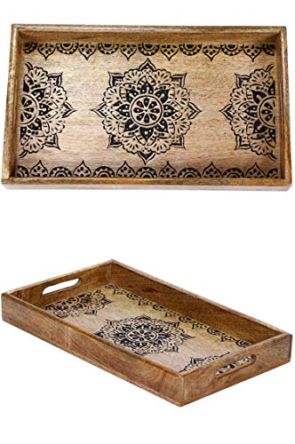 Orientalisches eckiges Tablett aus Mango Holz Arash 38cm | Marokkanisches Teetablett in der Farbe Braun | Orient Holztablett | Orientalische Dekoration auf dem gedeckten Tisch von Marrakesch Orient & Mediterran Interior