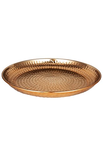 Orientalisches rundes Tablett Schale aus Metall Mia 40cm Kupfer | Orient Dekoschale mit hoher Rand | Marokkanisches Serviertablett Rund | Orientalische Silberne Deko auf dem gedeckten Tisch von Marrakesch Orient & Mediterran Interior