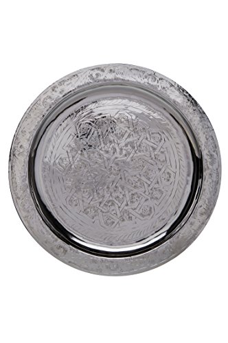 Orientalisches rundes Tablett aus Messing versilbert Mehdia 40cm | Marokkanisches Teetablett in der Farbe Silber | Orient Silbertablett silberfarbig | Orientalische Dekoration auf dem gedeckten Tisch von Marrakesch Orient & Mediterran Interior