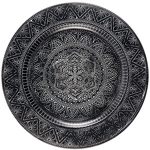 Orientalisches rundes Tablett aus Metall Manar 35cm | Marokkanisches Teetablett in der Farbe Schwarz | Orient schwarzfarbig | Orientalische Dekoration auf dem gedeckten Tisch von Marrakesch Orient & Mediterran Interior