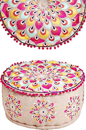 Runder Pouf Sitzpouf aus Baumwolle Azet -1- ø 50cm Rund Mit Füllung | Sitzkissen Bodenkissen Kissen Orientalisch | Sitzpuff Hocker Sitzhocker Fusshocker bestickt als Orientalische Dekoration von Marrakesch Orient & Mediterran Interior