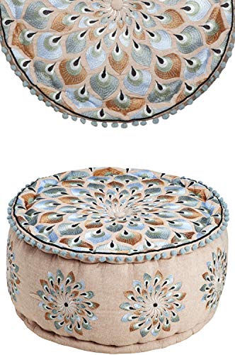 Runder Pouf Sitzpouf aus Baumwolle Azet -2- ø 50cm Rund Mit Füllung | Sitzkissen Bodenkissen Kissen Orientalisch | Sitzpuff Hocker Sitzhocker Fusshocker bestickt als Orientalische Dekoration von Marrakesch Orient & Mediterran Interior