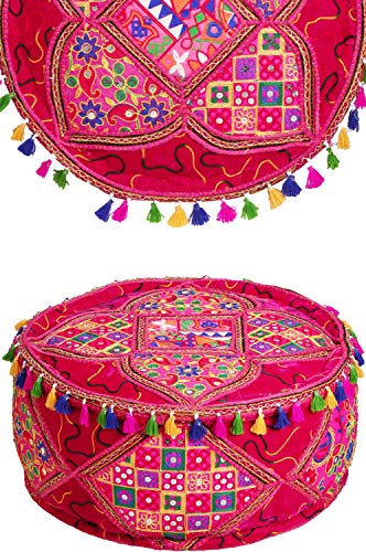 Runder Pouf Sitzpouf aus Baumwolle Bahri Pink ø 50cm Rund Mit Füllung | Sitzkissen Bodenkissen Kissen Orientalisch | Sitzpuff Hocker Sitzhocker Fusshocker bestickt als Orientalische Dekoration von Marrakesch Orient & Mediterran Interior