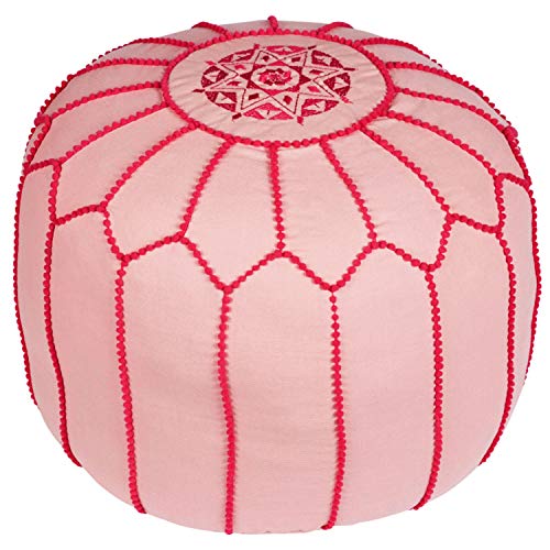 Runder Pouf Sitzpouf aus Baumwolle Chems Rosa ø 45cm Rund Ohne Füllung | Sitzkissen Bodenkissen Kissen Orientalisch | Sitzpuff Hocker Sitzhocker Fusshocker bestickt als Orientalische Dekoration von Marrakesch Orient & Mediterran Interior