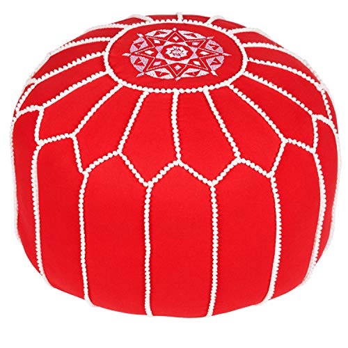 Runder Pouf Sitzpouf aus Baumwolle Chems Rot ø 45cm Rund Ohne Füllung | Sitzkissen Bodenkissen Kissen Orientalisch | Sitzpuff Hocker Sitzhocker Fusshocker bestickt als Orientalische Dekoration von Marrakesch Orient & Mediterran Interior