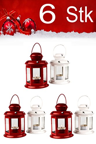 Weihnachtslaterne 6er Set Windlicht Laterne 13cm hoch für Weihnachten | kleine Laternen für draußen aus Metall und Glas | Windlichter als Weihnachtsdeko Beleuchtung oder Dekoration für Kerzen von Marrakesch Orient & Mediterran Interior