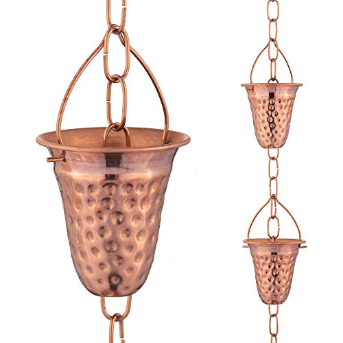 Marrgon Kupfergehämmerte Regenkette – dekorative Glockenspiele & Tassen ersetzen RegenrinnenFallrohr & leiten Wasser weg von zu Hause für atemberaubende Springbrunnen Display – 18 cm lang für von Marrgon
