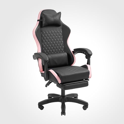 MARS GAMING MGC-X, Ergonomischer Gaming-Stuhl, Kunstleder, Verstellbare Rückenlehne und Höhe, Dynamische Armlehnen, Nacken- und Lendenkissen, Bürostuhl mit Ausziehbarer Fußstütze, Rosa von Mars Gaming