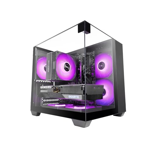 MARS GAMING MC-VISIONM, Kompaktes MicroATX-Gaming-Gehäuse, Dreifaches Gehärtetes Glas, Doppelkammer-Design, Unterstützung Flüssigkeitskühlung bis zu 240mm, Mini-Tower Großzügigem Innenraum, Schwarz von Mars Gaming