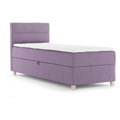 Beauty Sofa Boxspringbett Donna Mini Einzelbett mit Bettkasten Bett inkl. Federkernmatratze Topper, Modern Polsterbett mit Stauraum, Große: 100 x 200 cm, Farbe: Lila, Seite: Universal von BEAUTY SOFA