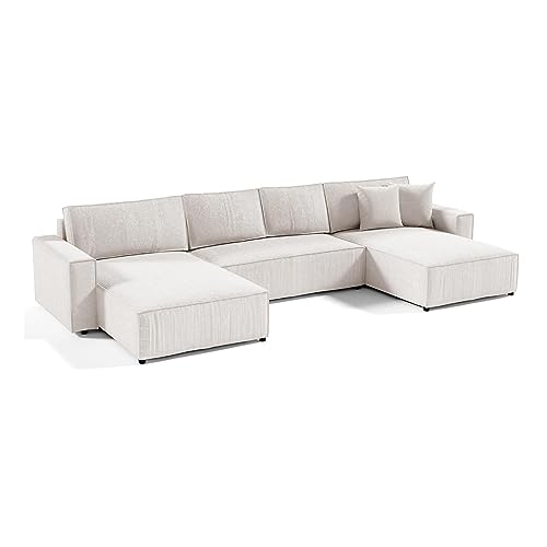 Ecksofa Parys U Eckcouch mit Schlaffunktion und Bettkasten U-Form Polsterecke aus Cord-Bezug 390 cm Ecke u-förmig, Farbe: Beige, Poso 100 von Mars Meble