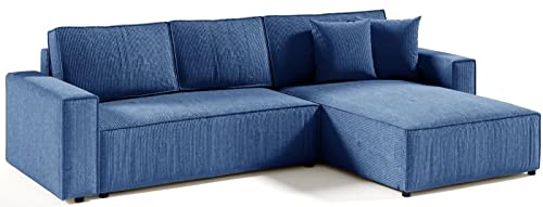 L-förmig Ecksofa Elias Couch mit Schlaffunktion + Stauraum Sofa 290cm Wohnzimme (Marineblau) von Mars Meble