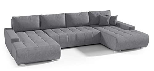 Mars Meble Ecksofa Draco U mit Bettkasten und Schlaffunktion Wellenfedern U-förmig Polsterecke (Grau), 350x85x185 cm von Mars Meble
