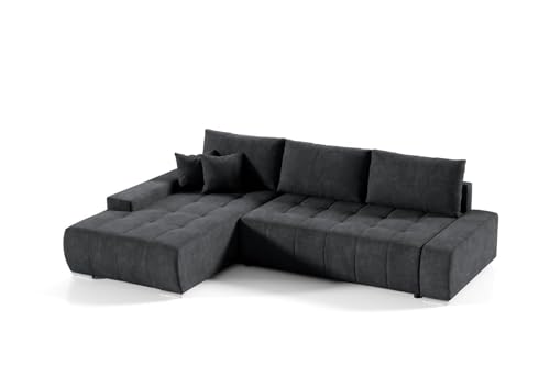 Ecksofa Sofa DRACO mit Schlaffunktion + Bettkasten Couch Wohnzimmer Polstermöbel (Linke Seite, dunkelgrau) von Mars Meble
