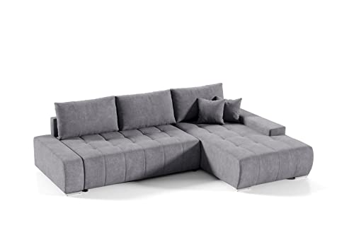 Mars Meble Ecksofa Sofa Draco mit Schlaffunktion + Bettkasten Couch Wohnzimmer Polstermöbel (rechte Seite, grau) von Mars Meble