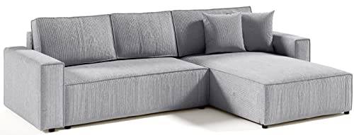 Mars Meble L-förmig Ecksofa Elias Couch mit Schlaffunktion + Stauraum Sofa 290cm Wohnzimme (Hellgrau) von Mars Meble