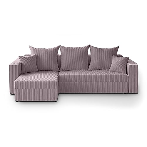 Mars Meble L-förmiges Lounge-Ecke Hamlet L-Form Corner Sofa aus Cordstoff universelle Schlafsofa inkl. Schlaffunktion Bettkasten, Farbe: Rosa von Mars Meble