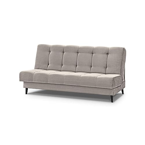 Mars Meble Schlafsofa Nancy Sofa mit Schlaffunktion Bettkasten Polstersofa aus Velour 195 cm Dreisitzer mit Holzbeine, Stoff: Paros 02 - beige von Mars Meble