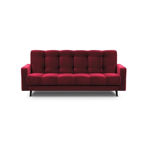 Mars Meble Schlafsofa mit Bettkasten - Dreisitzer 220cm Breit Polstersofa mit Schlaffunktion Nancy BIS, aus Velours Sofa mit Federkern Holzbeine, Stoff: Kronos 02 - Kastanienrot von Mars Meble