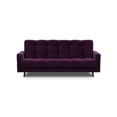 Mars Meble Schlafsofa mit Bettkasten - Dreisitzer 220cm Breit Polstersofa mit Schlaffunktion Nancy BIS, aus Velours Sofa mit Federkern Holzbeine, Stoff: Kronos 03 - lila von Mars Meble